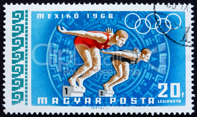 Postage stamp Hungary 1968 Women Swimmers, Olympic sports, Mexic