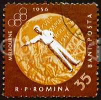 Postage stamp Romania 1961 Pistol Shooting, Olympic sports, Melb