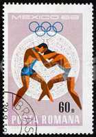 Postage stamp Romania 1968 Wrestling, Olympic sports, Mexico 68