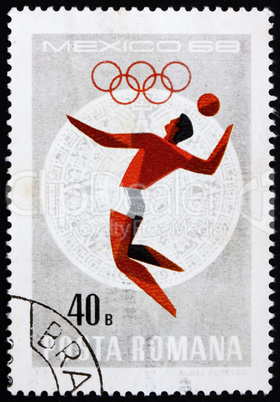 Postage stamp Romania 1968 Volleyball, Olympic sports, Mexico 68
