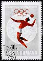 Postage stamp Romania 1968 Volleyball, Olympic sports, Mexico 68