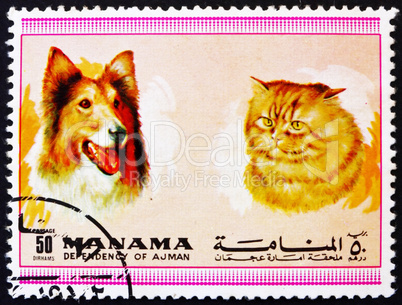 Postage stamp Manama 1972 Dog and Cat, Pets