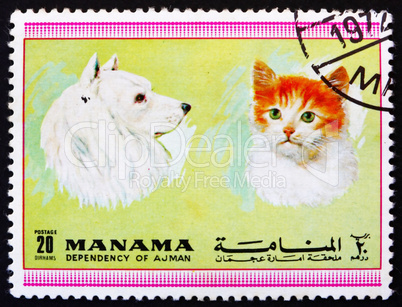 Postage stamp Manama 1972 Dog and Cat, Pets