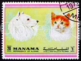 Postage stamp Manama 1972 Dog and Cat, Pets