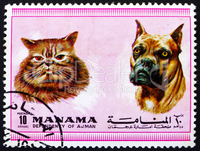 Postage stamp Manama 1972 Dog and Cat, Pets