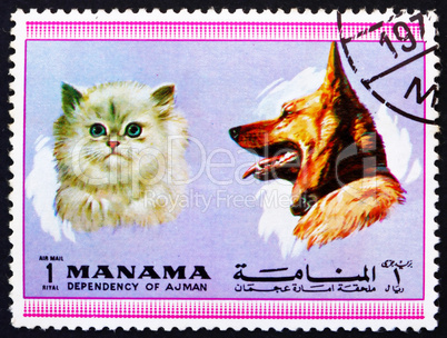 Postage stamp Manama 1972 Dog and Cat, Pets