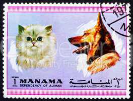 Postage stamp Manama 1972 Dog and Cat, Pets