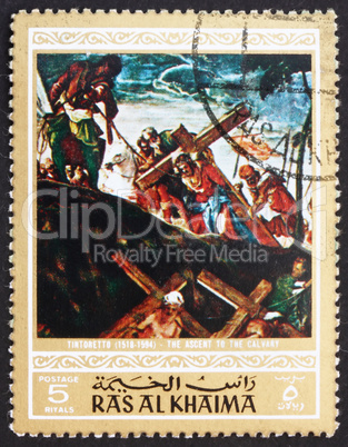 Postage stamp Ras al-Khaimah 1970 The Ascent to Calvary, Paintin
