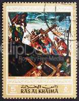 Postage stamp Ras al-Khaimah 1970 The Ascent to Calvary, Paintin