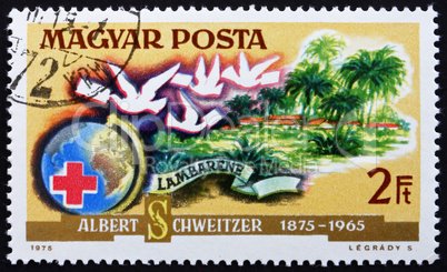 Postage stamp Hungary 1975 Dr. Albert Schweitzer, Hospital Lamba