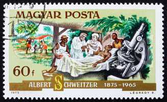Postage stamp Hungary 1975 Dr. Albert Schweitzer and Patient