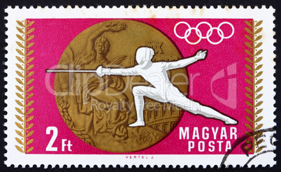 Postage stamp Hungary 1969 Fencing, Olympic sports, Mexico 68