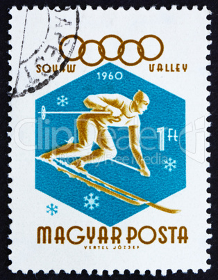 Postage stamp Hungary 1960 Downhill Skier, Olympic sports, Squaw