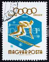 Postage stamp Hungary 1960 Downhill Skier, Olympic sports, Squaw