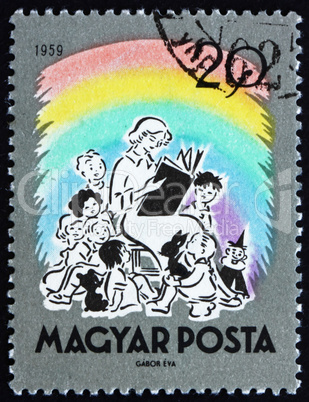 Postage stamp Hungary 1959 Teacher Reading Fairy Tales