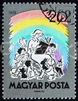 Postage stamp Hungary 1959 Teacher Reading Fairy Tales