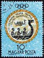 Postage stamp Hungary 1960 Rowers, Olympic sports, Rome 60