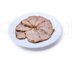 Slices of ham on plate