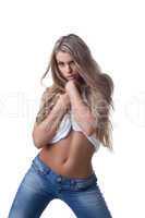 Sexy blonde woman in jeans
