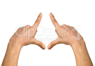 Hand measuring over white background