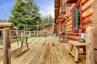 Wood horse farm cabin rustic deck.