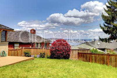 Back yard with fence and view of Seattle Space Niddle.