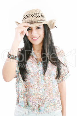 Beautiful woman with cowboy hat