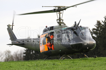 Closeup of the military helicopter cabin.