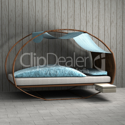 Schlafzimmer mit rundem Bett