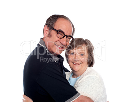 Beautiful senior love couple hugging