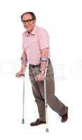 Smiling elderly man with crutches