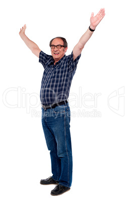 Mature man standing with open arms