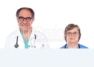 Medical representatives with blank banner ad