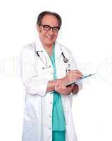 Friendly male doctor with a clipboard