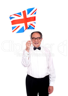 Man cheering for United Kingdom. Waving flag