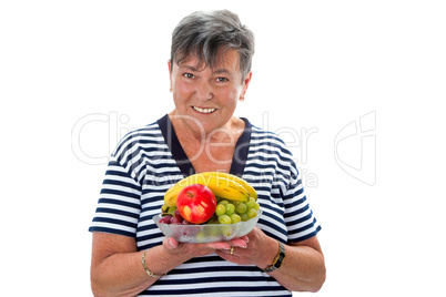 Alte Frau mit Obstteller