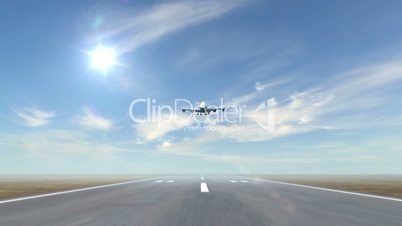 airplane landing against a sky background