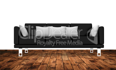 Moderne Couch auf Holzboden an weisser Wand