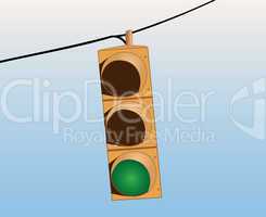 Traffic lights on the wire green