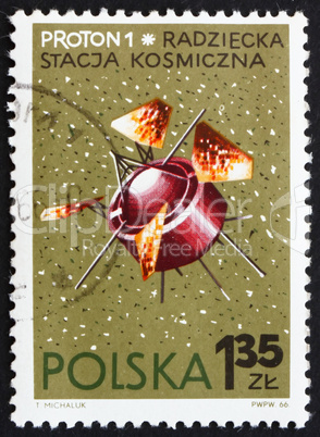 Postage stamp Poland 1966 Proton 1, USSR Satellite