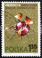 Postage stamp Poland 1966 Proton 1, USSR Satellite