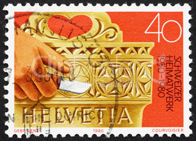 Postage stamp Switzerland 1980 Hand Carved Milk Bucket