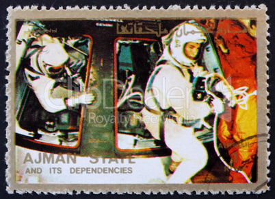 Postage stamp Ajman 1973 Astronauts and Command Module