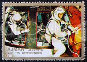 Postage stamp Ajman 1973 Astronauts and Command Module