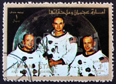 Postage stamp Ajman 1973 Crew of Apollo 11