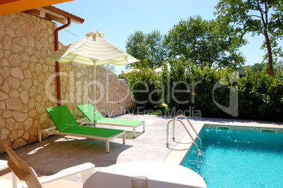 Outdoor swimming pool at luxury villa, Pieria, Greece