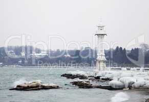 Frozen Geneva lighthouse