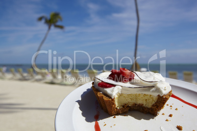 Key Lime Pie with tropical setting in the background
