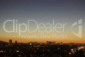 Sunrise with heat haze of Downtown Los Angeles skyline
