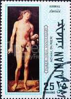 Postage stamp Ajman 1970 Adam by Albrecht Durer